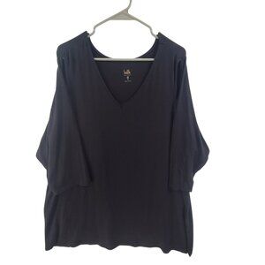 Belle Kim Gravel Knit Tunic Cold Shoulder Pullover Black Women's Size 3X Casual